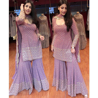 Lilac Purple Color Georgette Embroidery Sharara Suit Clothsvilla