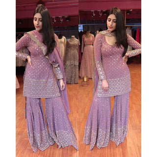 Lilac Purple Color Georgette Embroidery Sharara Suit Clothsvilla