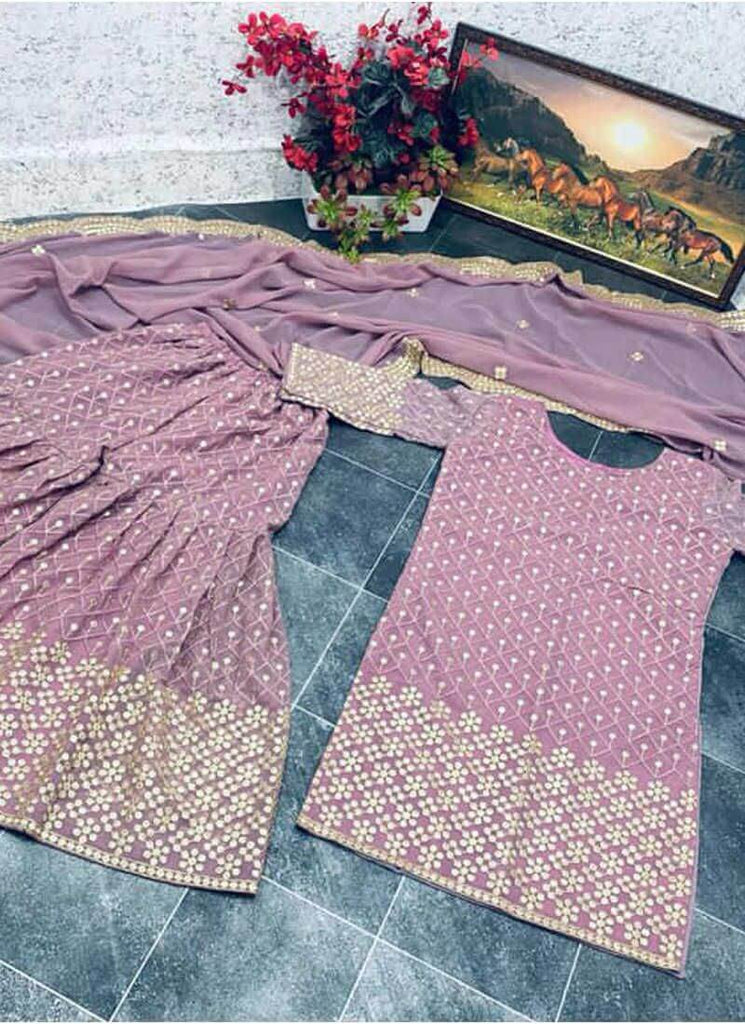 Lilac Purple Color Georgette Embroidery Sharara Suit Clothsvilla