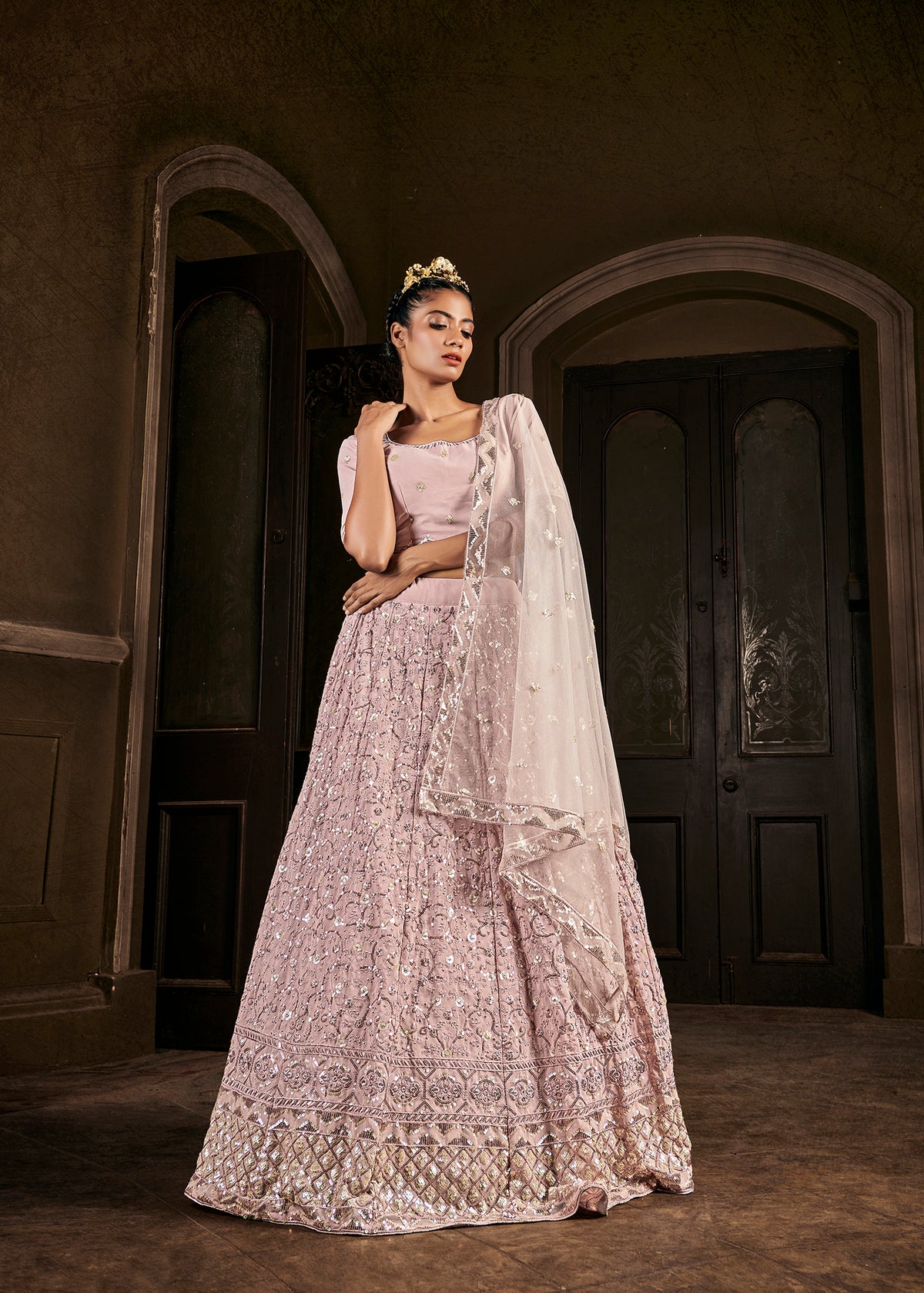 Lilac Thread Sequins Georgette Party Wear Lehenga Choli ClothsVilla Main image
