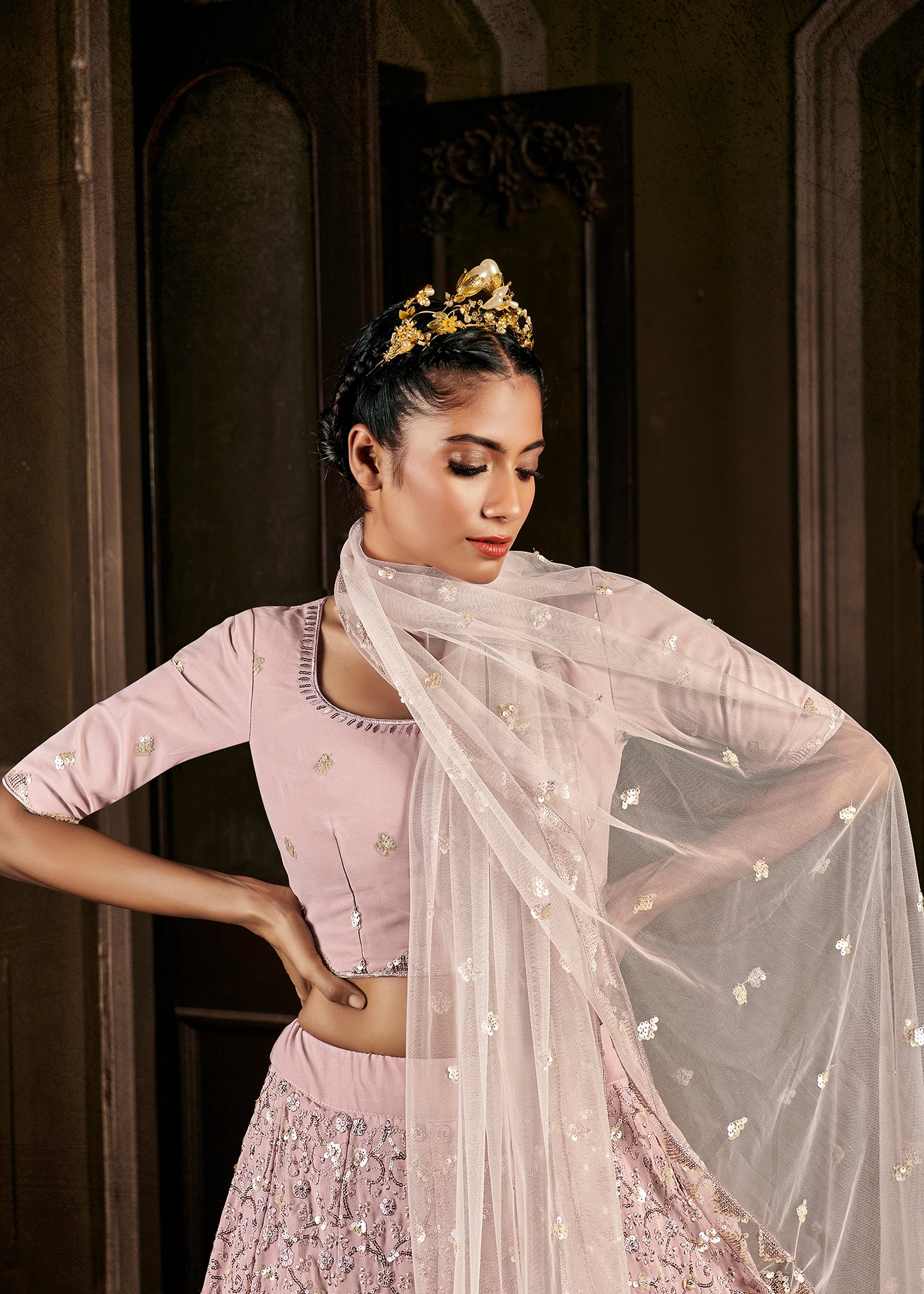 Lilac Thread Sequins Georgette Party Wear Lehenga Choli ClothsVilla