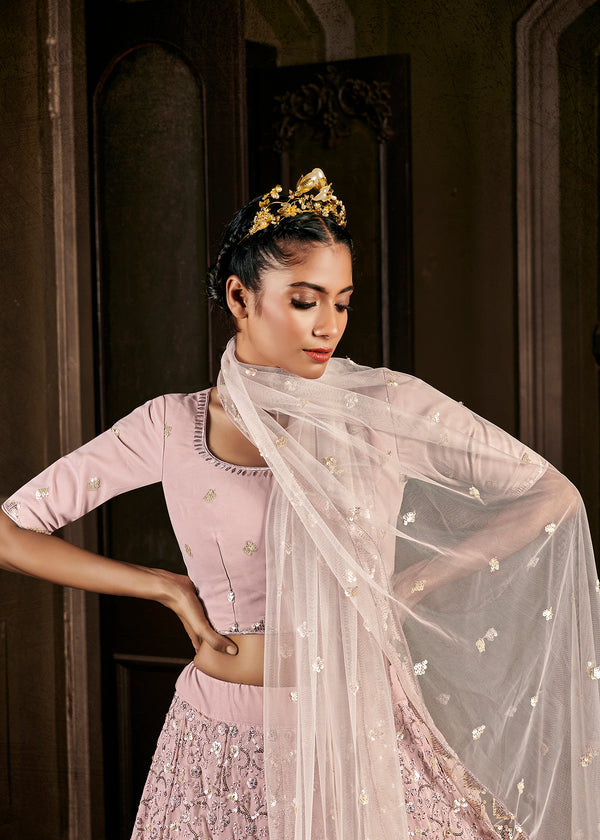 Lilac Thread Sequins Georgette Party Wear Lehenga Choli ClothsVilla