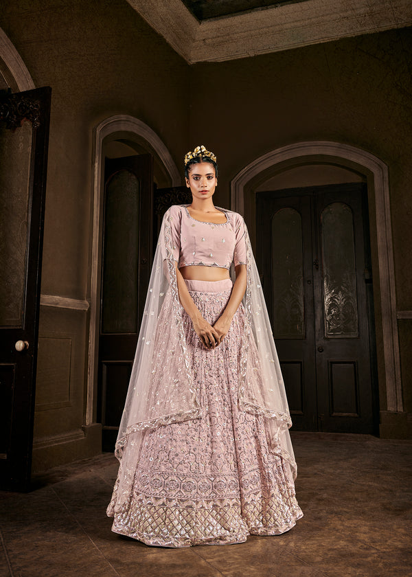 Lilac Thread Sequins Georgette Party Wear Lehenga Choli ClothsVilla
