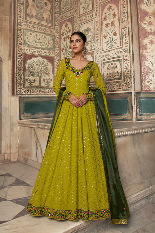 Beautiful Georgette Thread & Sequence Embroidered Work Gown ClothsVilla.com