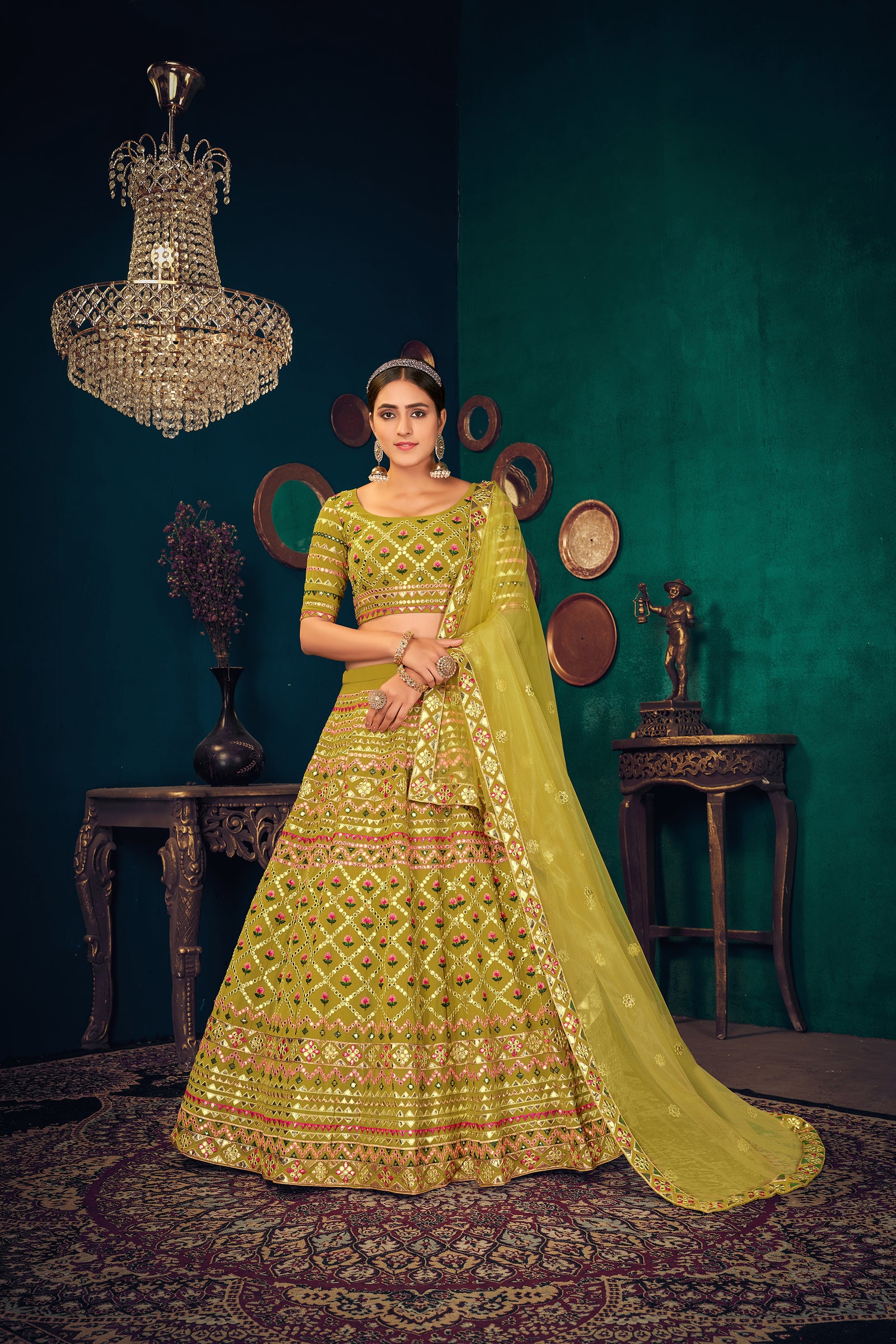 Lime Green Gotta Work Georgette Wedding Lehenga Choli ClothsVilla