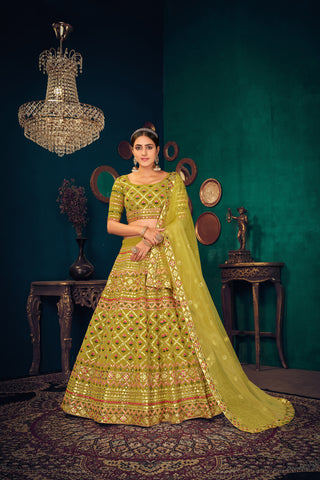 Lime Green Gotta Work Georgette Wedding Lehenga Choli ClothsVilla