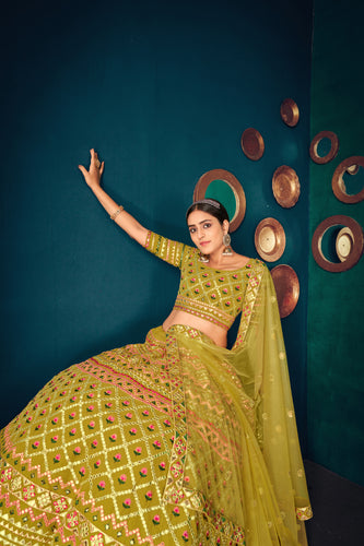 Lime Green Gotta Work Georgette Wedding Lehenga Choli ClothsVilla