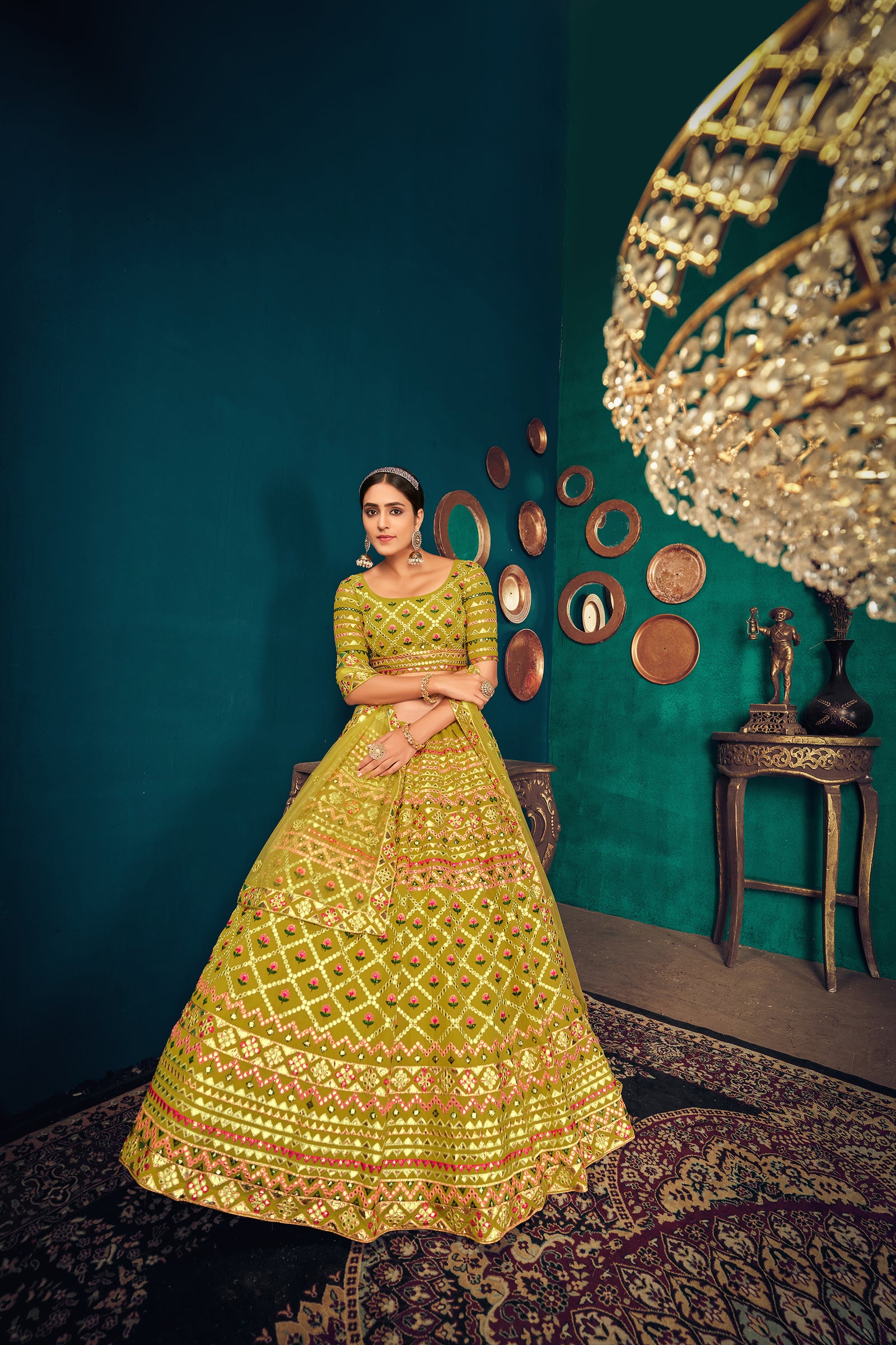 Lime Green Gotta Work Georgette Wedding Lehenga Choli ClothsVilla