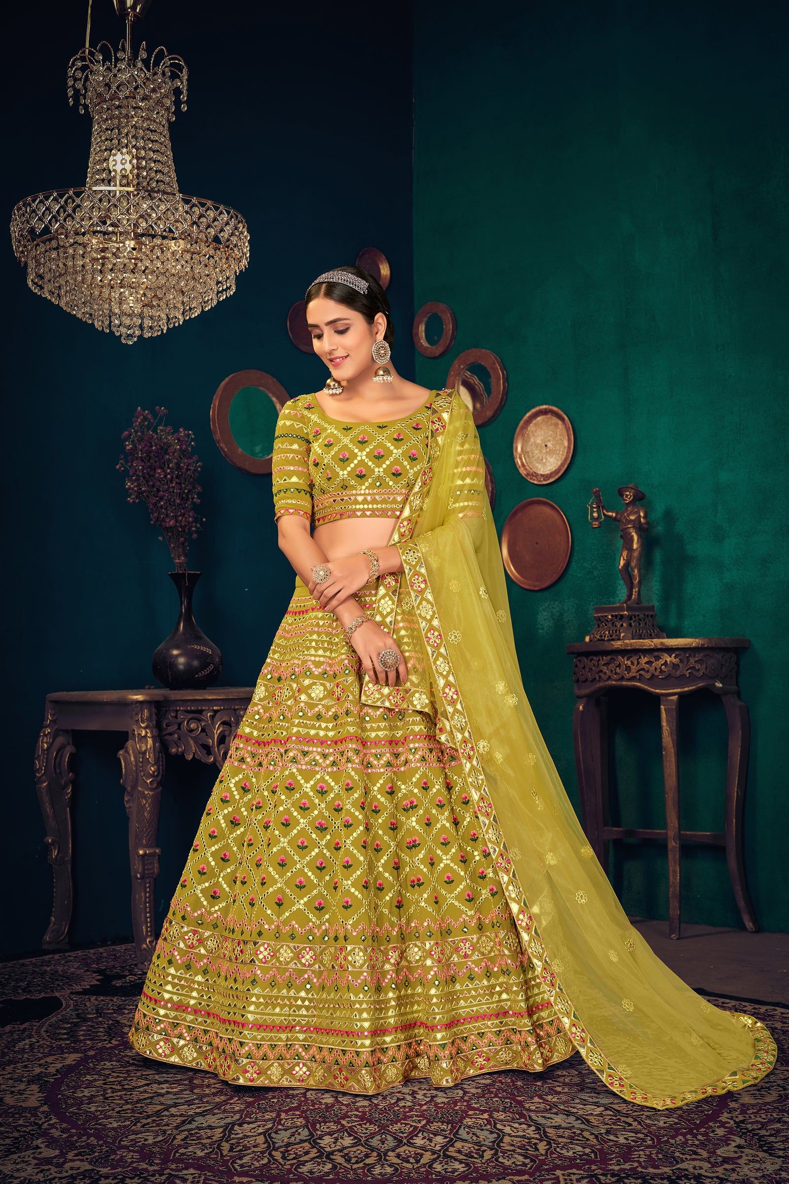 Lime Green Gotta Work Georgette Wedding Lehenga Choli ClothsVilla