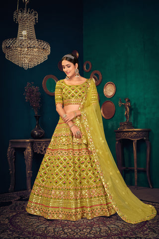 Lime Green Gotta Work Georgette Wedding Lehenga Choli ClothsVilla