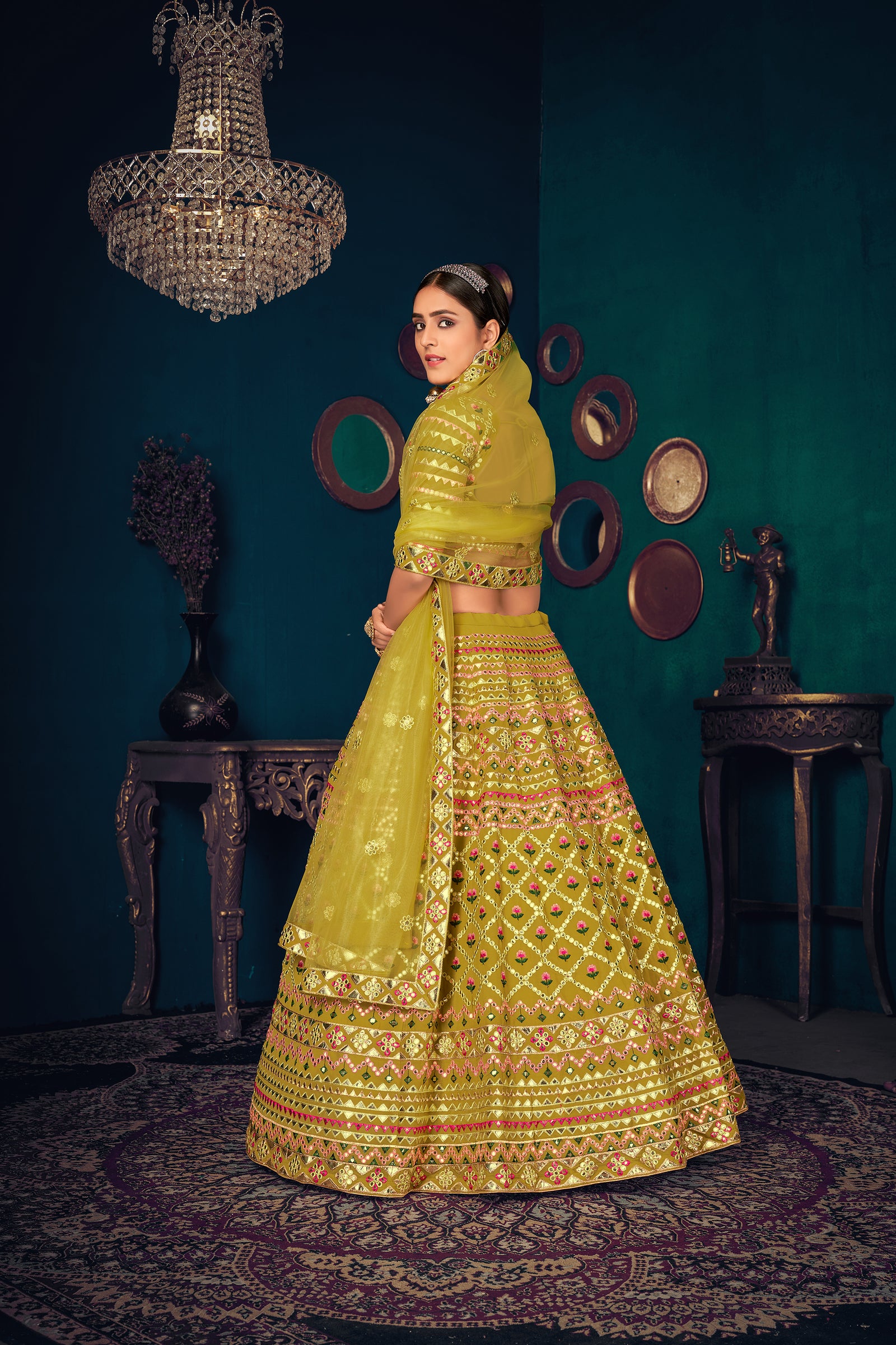 Lime Green Gotta Work Georgette Wedding Lehenga Choli ClothsVilla