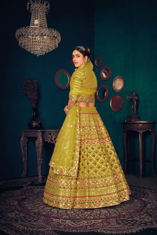 Lime Green Gotta Work Georgette Wedding Lehenga Choli ClothsVilla