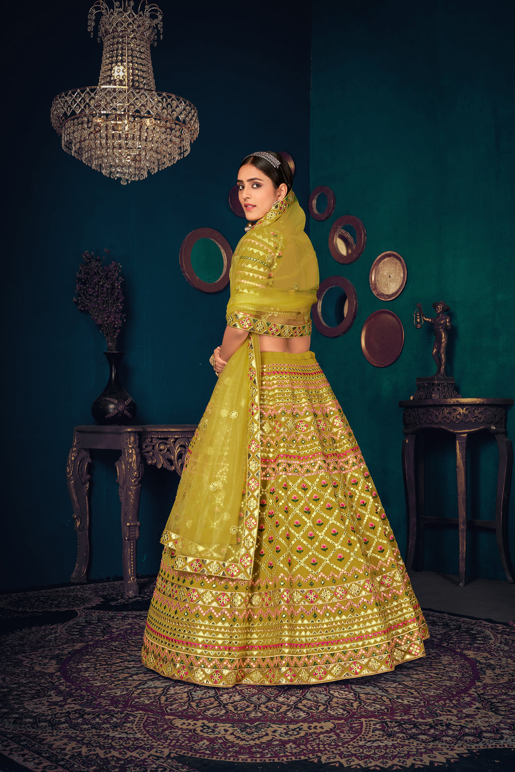 Lime Green Gotta Work Georgette Wedding Lehenga Choli ClothsVilla