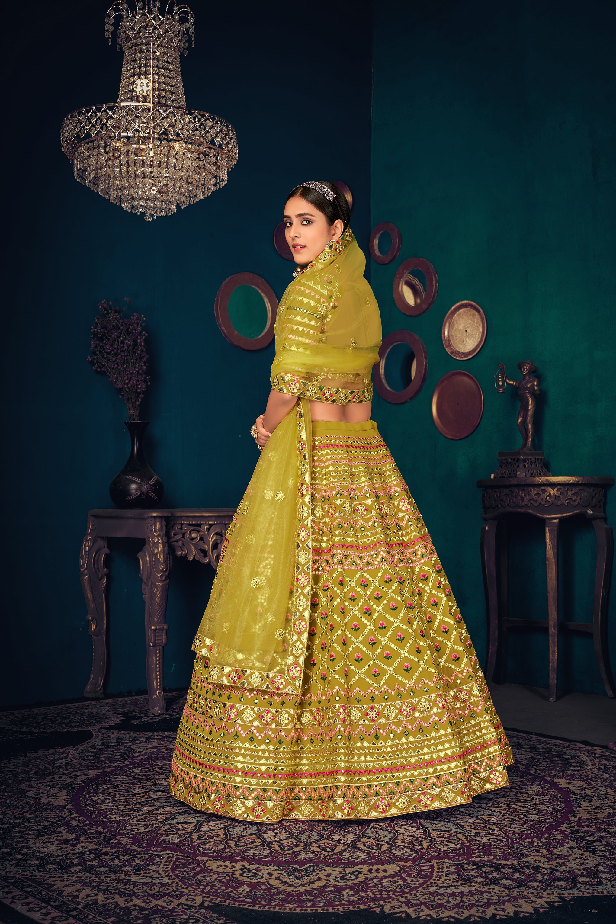 Lime Green Gotta Work Georgette Wedding Lehenga Choli ClothsVilla