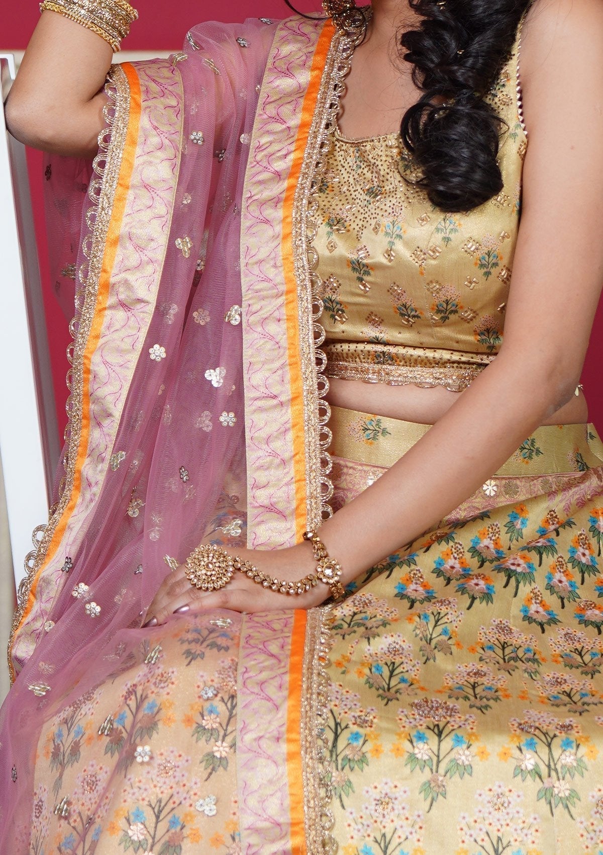 Lime Yellow Pakistani Silk Lehenga Choli For Indian Festival & Weddings - Print Work, Swarovski Work Clothsvilla