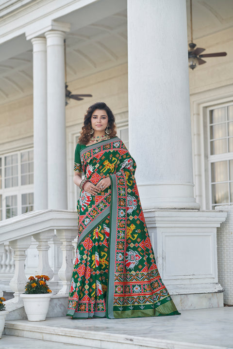 Lovable Green Weaving Patola Silk Wedding Wear Saree ClothsVilla Main image