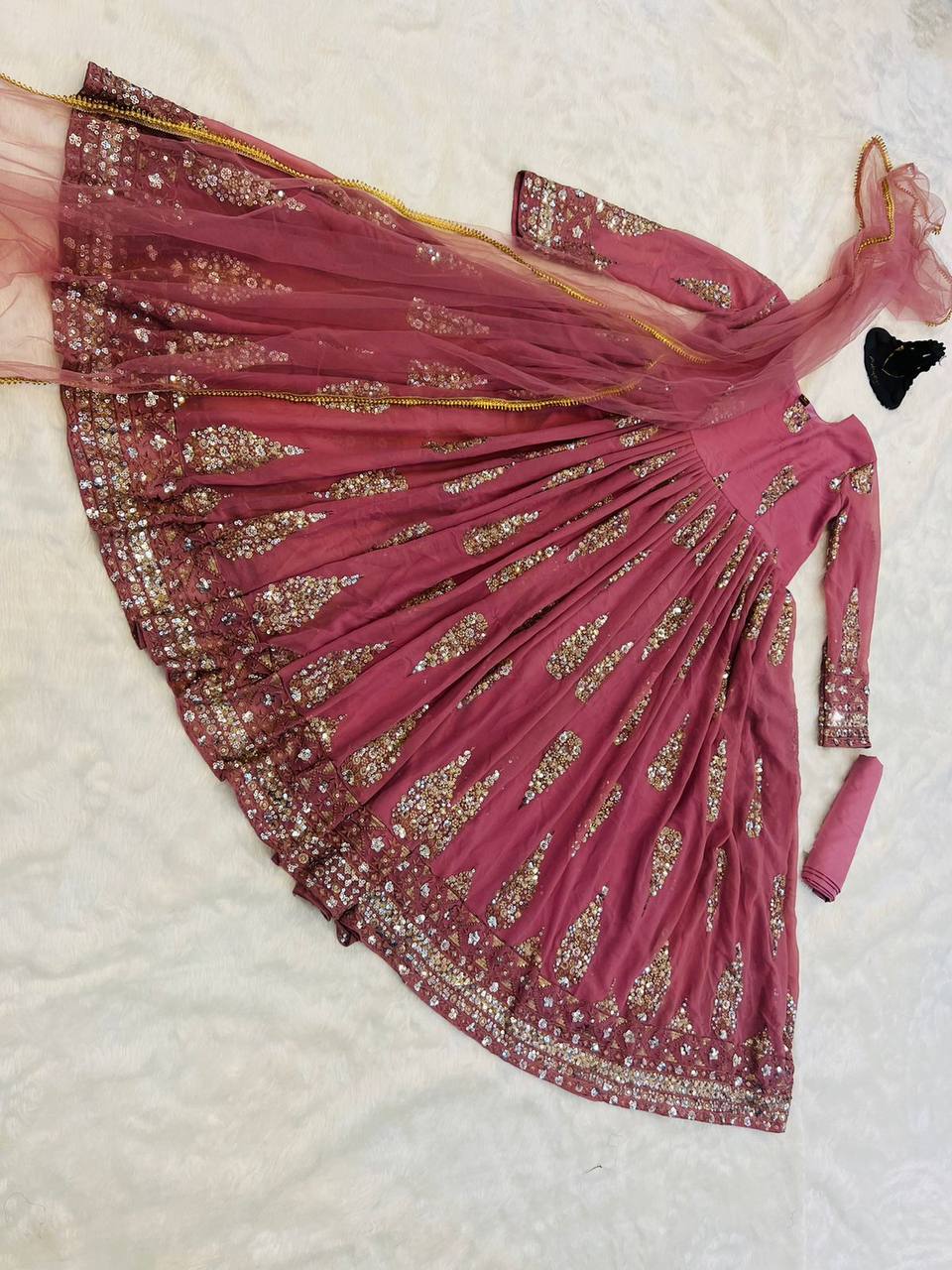 Lovely Dusty Pink Color Double Sequence Work Gown Clothsvilla
