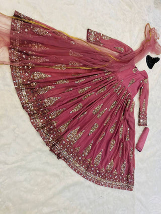 Lovely Dusty Pink Color Double Sequence Work Gown Clothsvilla