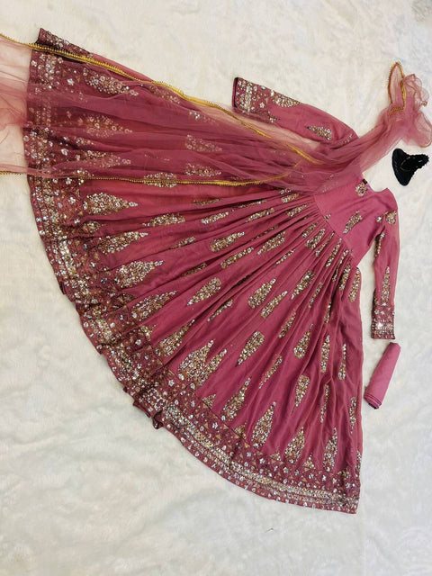 Lovely Dusty Pink Color Double Sequence Work Gown Clothsvilla Main image