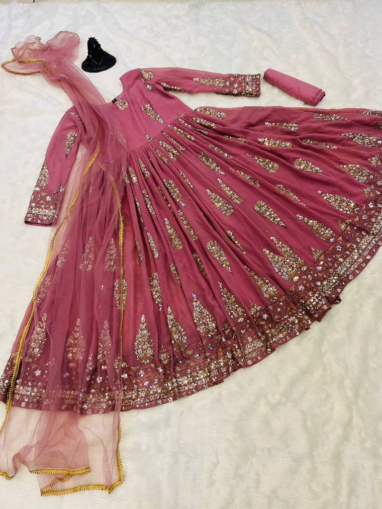 Lovely Dusty Pink Color Double Sequence Work Gown Clothsvilla