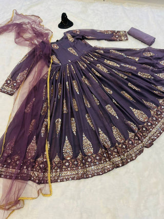 Lovely Dusty Purple Color Double Sequence Work Gown Clothsvilla