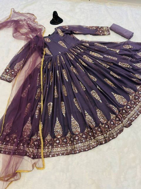 Lovely Dusty Purple Color Double Sequence Work Gown Clothsvilla Main image