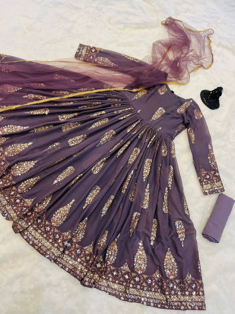 Lovely Dusty Purple Color Double Sequence Work Gown Clothsvilla