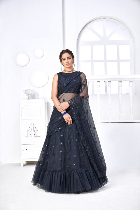 Lovely Navy Blue Thread Embroidery Festive Wear Lehenga Choli ClothsVilla Main image