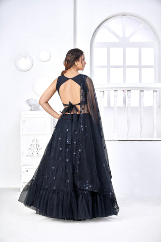 Lovely Navy Blue Thread Embroidery Festive Wear Lehenga Choli ClothsVilla