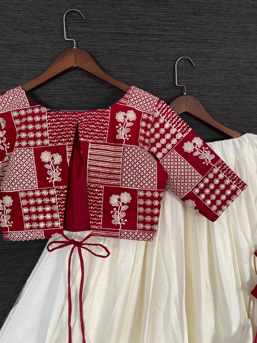 White Color Pure Cotton Two Piece Lehenga With Lucknowi Work Choli Clothsvilla