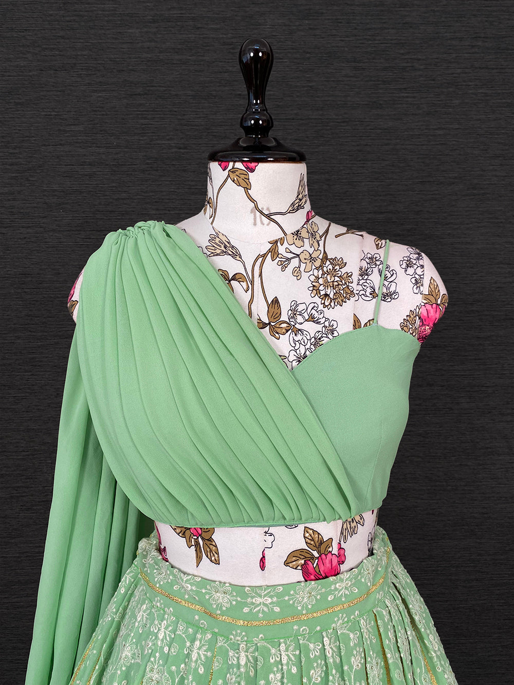 Pista Color Lucknowi Thread Work Georgette Party Wear Lehenga Choli Set Clothsvilla