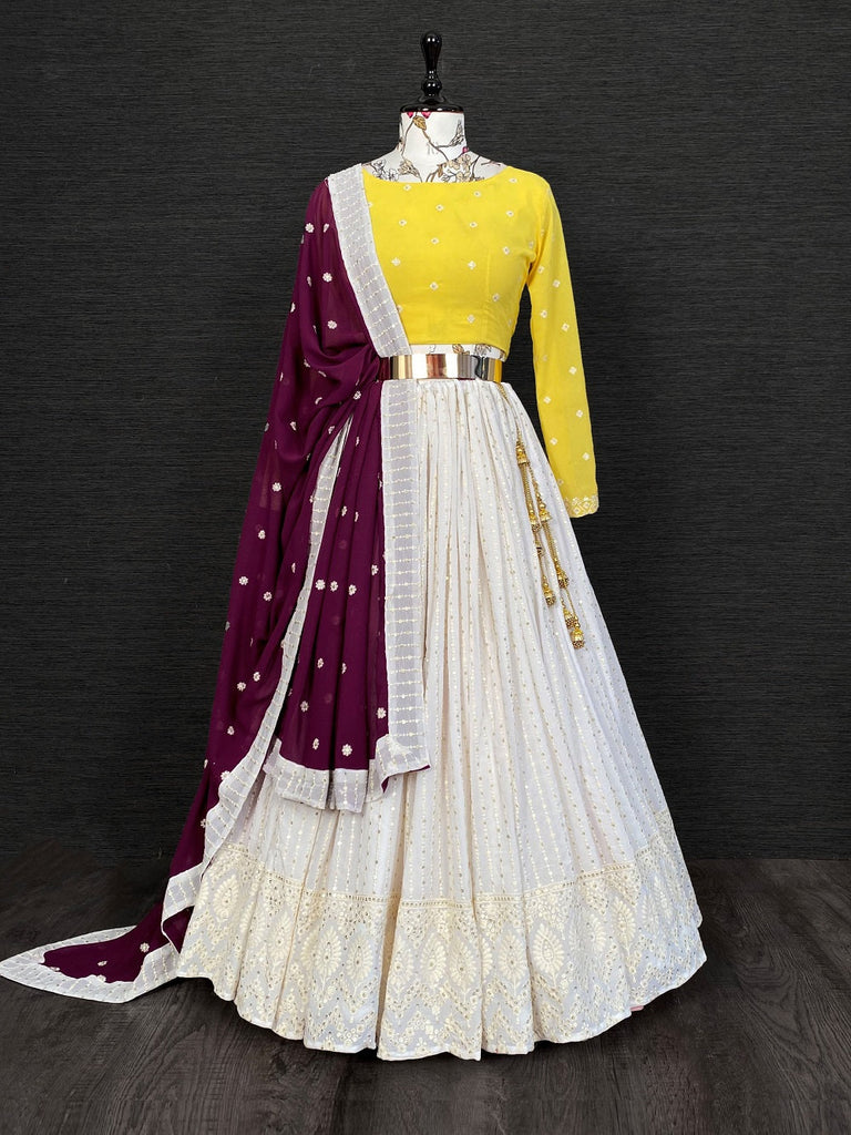 White Color Lucknowi Work Lehenga Choli With Dupatta Clothsvilla