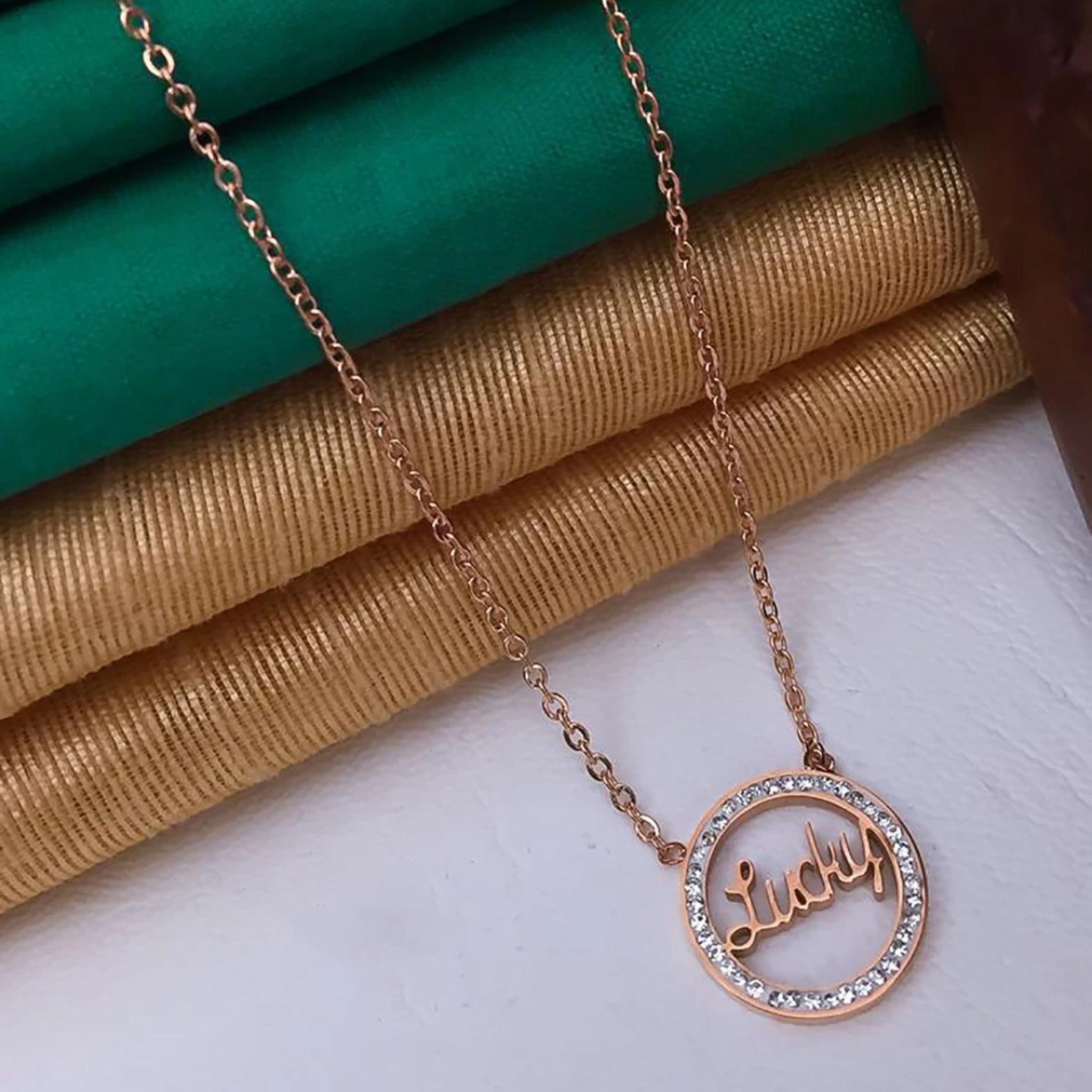 Swarovski Lucky Charm Necklace Lucky Word Round Gold Pendant With