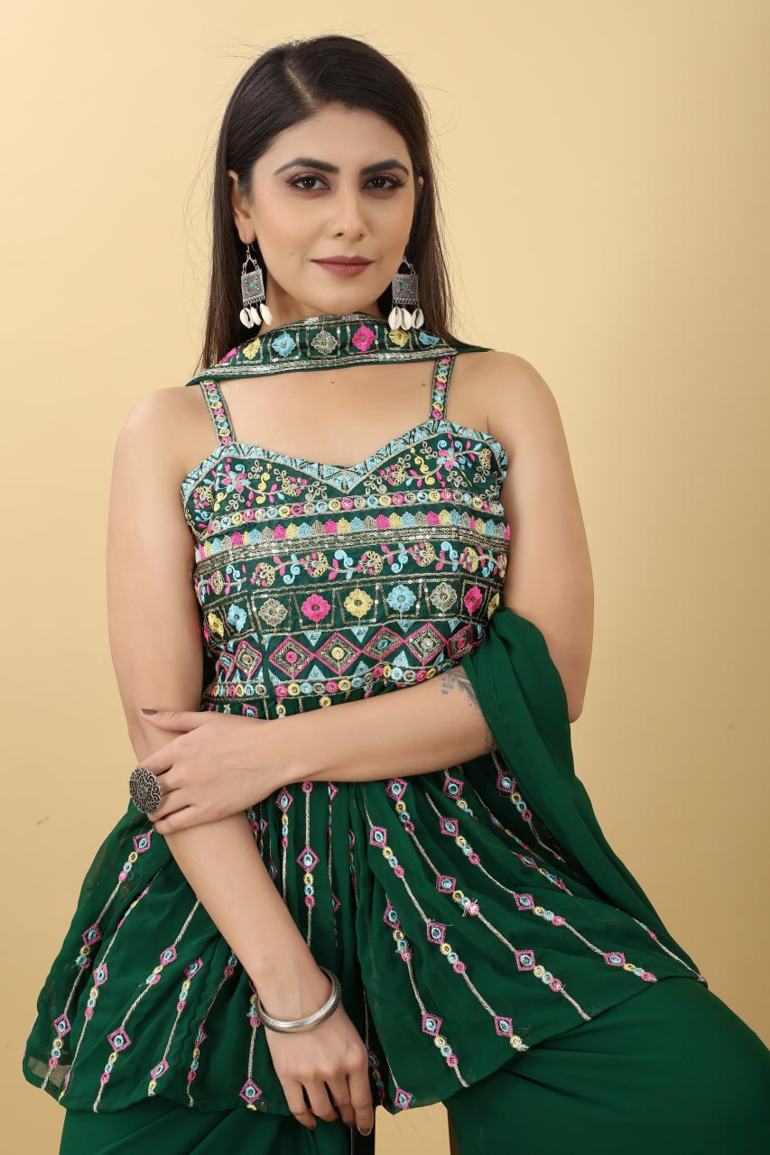 Luxuriant Dark Green Color Thread Sequence Sharara Suit Clothsvilla
