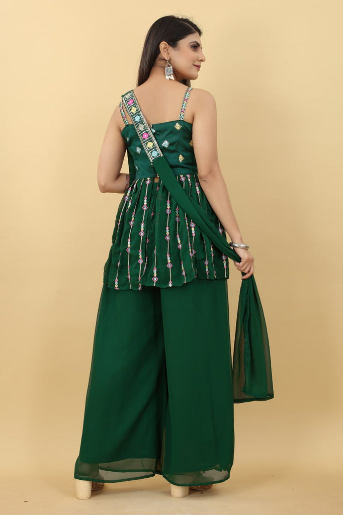 Luxuriant Dark Green Color Thread Sequence Sharara Suit Clothsvilla