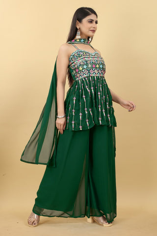 Luxuriant Dark Green Color Thread Sequence Sharara Suit Clothsvilla