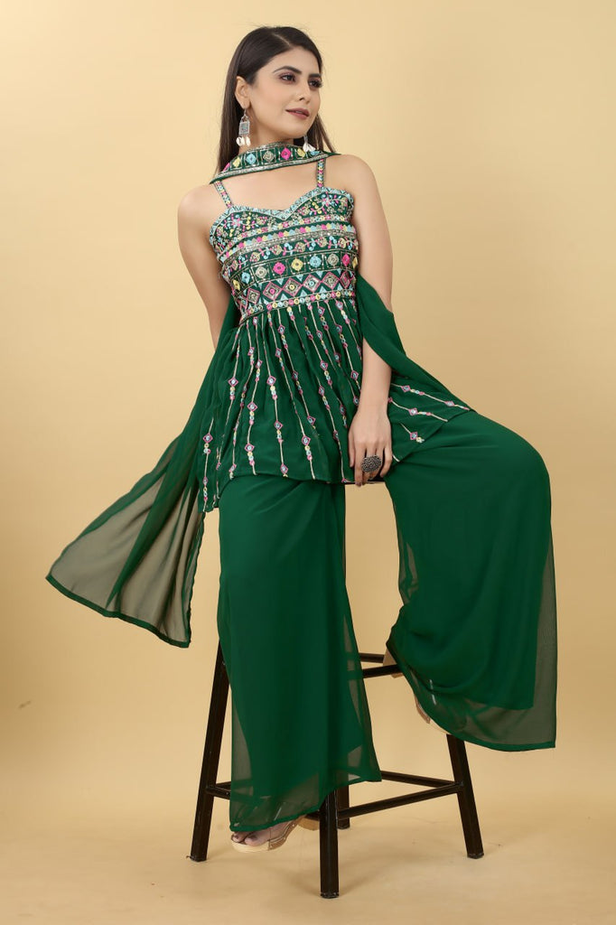 Luxuriant Dark Green Color Thread Sequence Sharara Suit