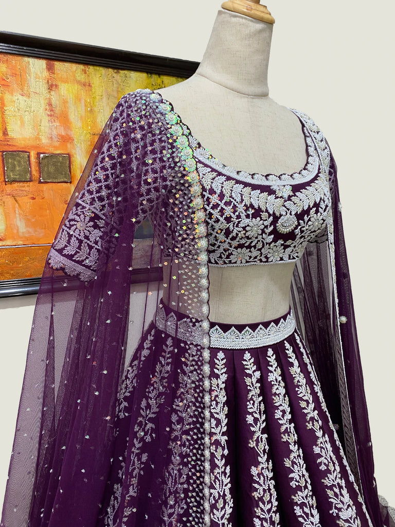 Purple Silk Lehenga Choli with Heavy Embroidery thread Work ClothsVilla