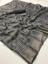 Load image into Gallery viewer, Grey Printed Saree in Linen Fabric ClothsVilla