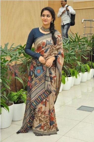 Peach Linen Flower Printed Saree with Dark Grey Blouse ClothsVilla