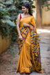 Load image into Gallery viewer, Yellow Linen printed Saree with Marron Blouse ClothsVilla
