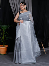 Load image into Gallery viewer, Linen Silk Silver Zari Woven Big Border Grey Clothsvilla