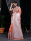 Linen Silk Silver Zari Woven Big Border Peach Clothsvilla