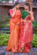 Load image into Gallery viewer, Orange Banarasi Silk Saree With Zari Weaving Work Clothsvilla