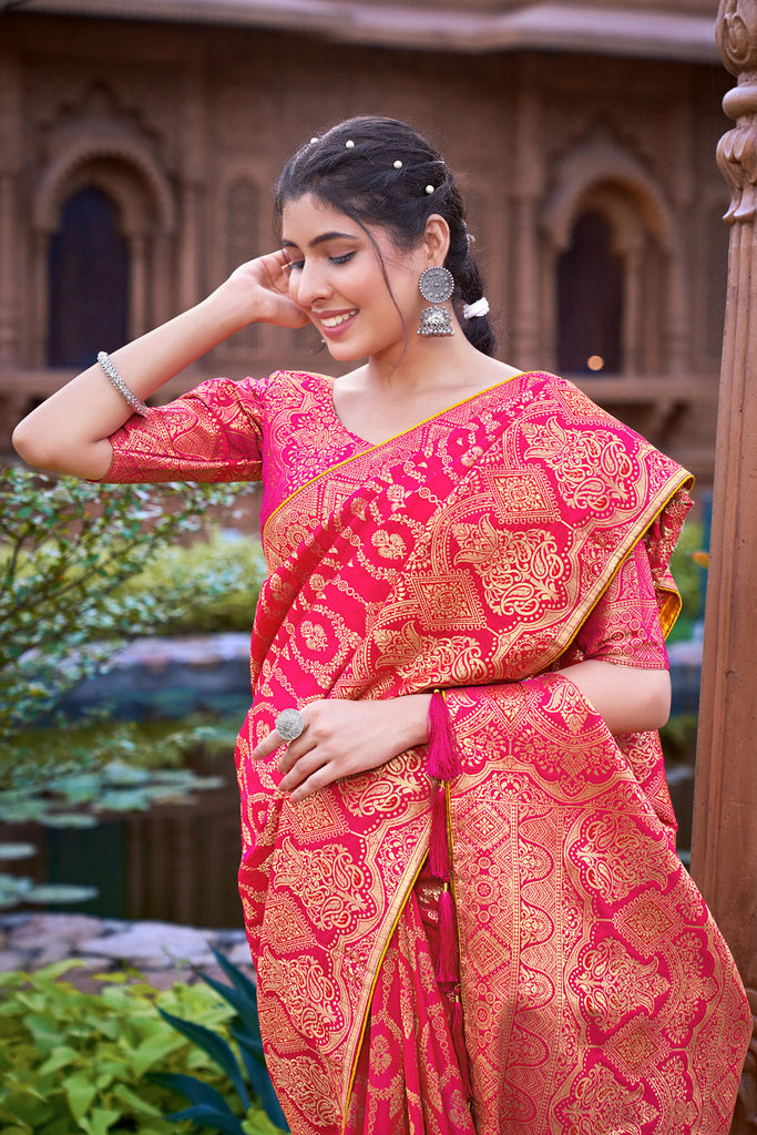 Pink  Banarasi Silk Saree With Zari Weaving Work Clothsvilla