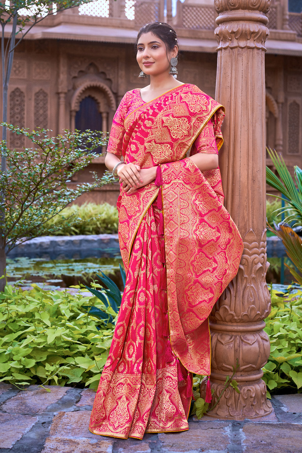 Pink  Banarasi Silk Saree With Zari Weaving Work Clothsvilla Main image