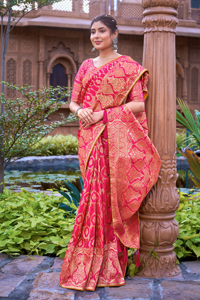 Pink  Banarasi Silk Saree With Zari Weaving Work Clothsvilla