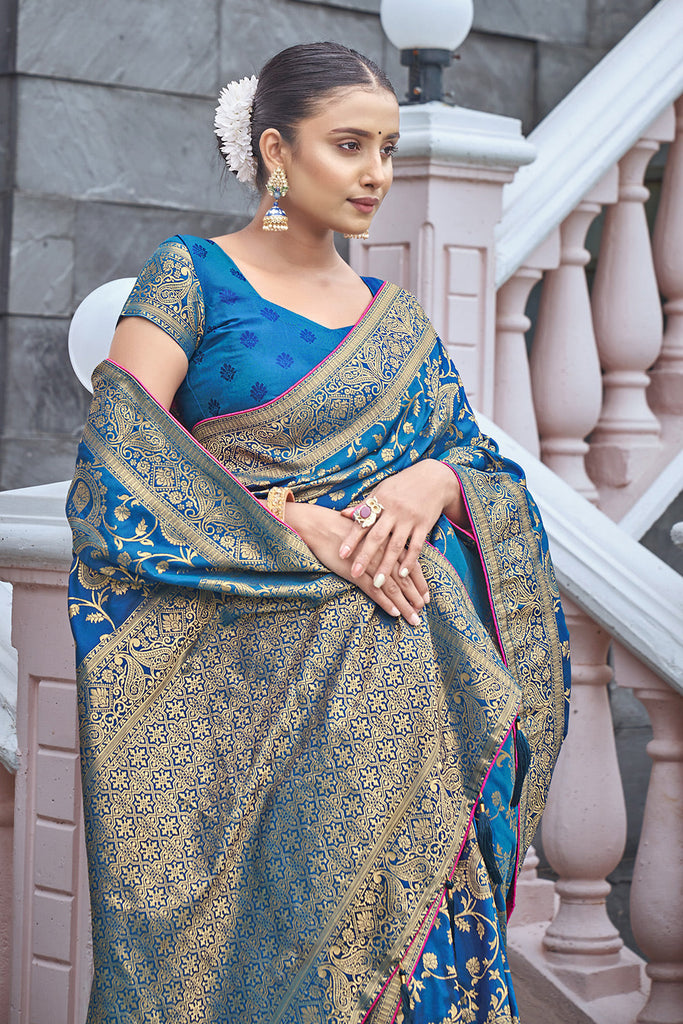 Light Blue Banarasi Silk With Zari Weaving Clothsvilla