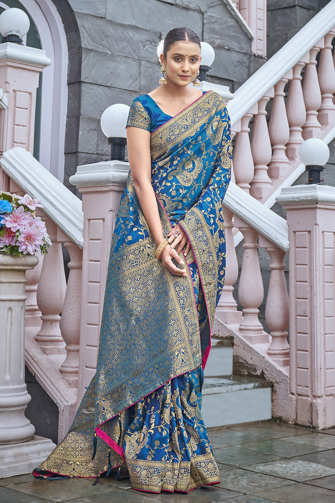 Light Blue Banarasi Silk With Zari Weaving Clothsvilla
