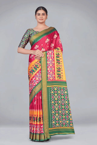Pink & Green Patola With Digital Printed Saree Clothsvilla